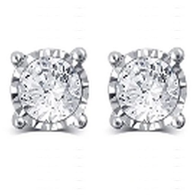 women anniversary earrings -3/4 CTW Diamond Illusion Set Stud Earrings in 14KT White Gold