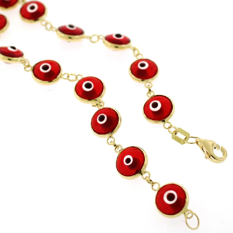 women classic bracelets -14k Yellow Gold 7.5mm Red Evil Eye Good Luck Bracelet