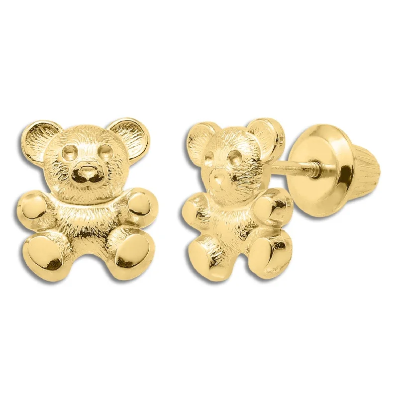 women eco-friendly earrings -Kiddie Kraft 14KT Yellow Gold Stud Teddy Bear Earrings