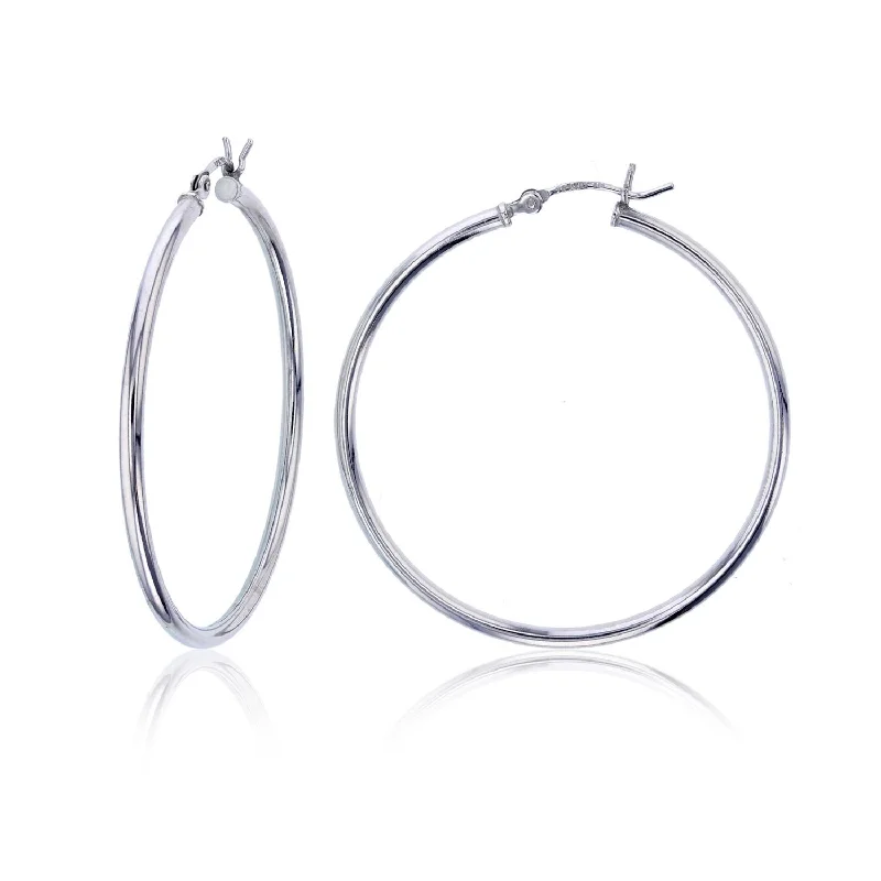 women adjustable earrings -Sterling Silver 2X50MM Hoop Earrings