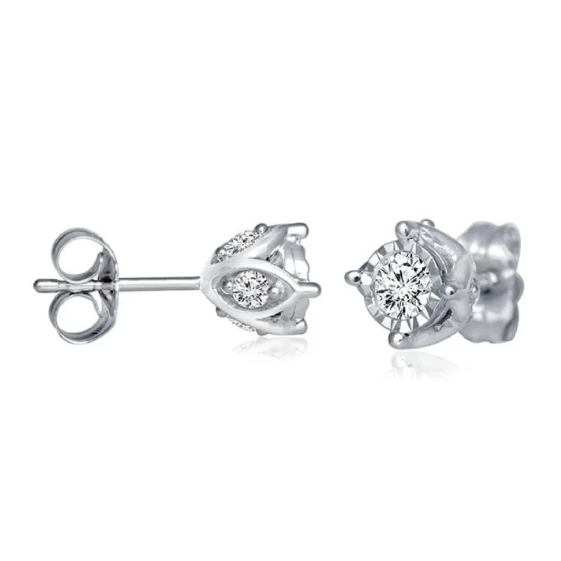 women anniversary earrings -1/2 CTW Diamond Solitaire Illusion Set Stud Earrings in 10KT White Gold