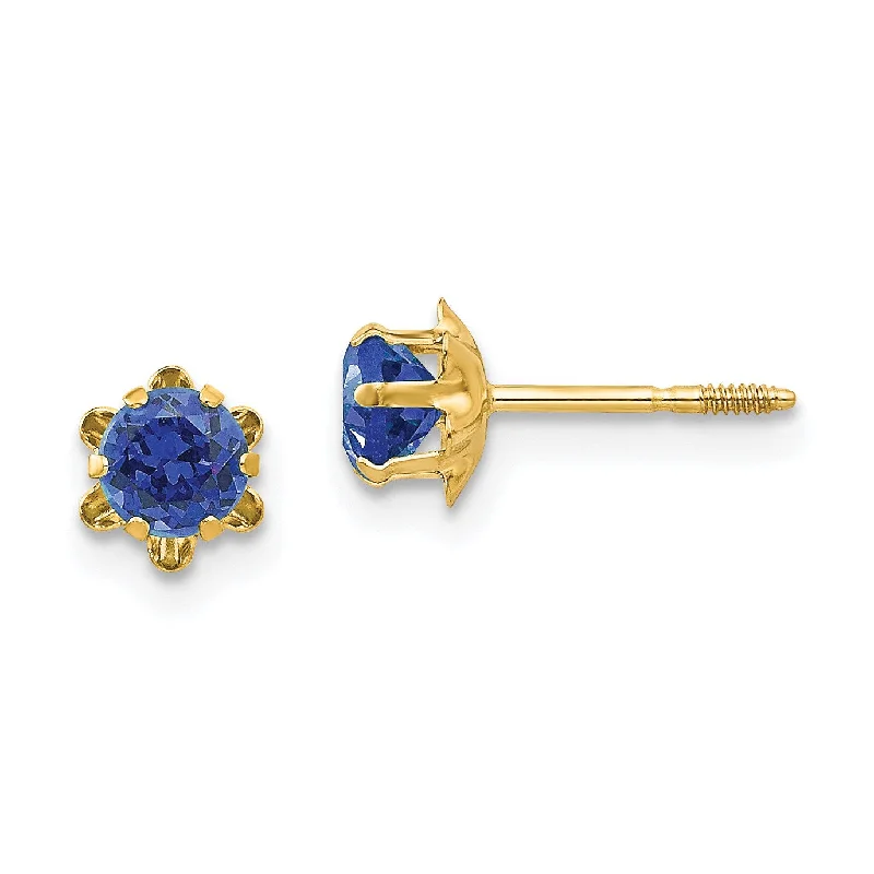 women vintage stud earrings -4MM Round Sapphire Birthstone Stud Earrings in 14KT Yellow Gold