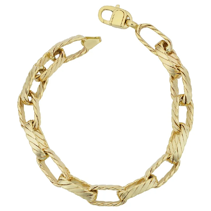 women elegant bangles -Fremada 14k Yellow Gold 8-mm Ribbed Oval Link Bracelet (8.25 inches)