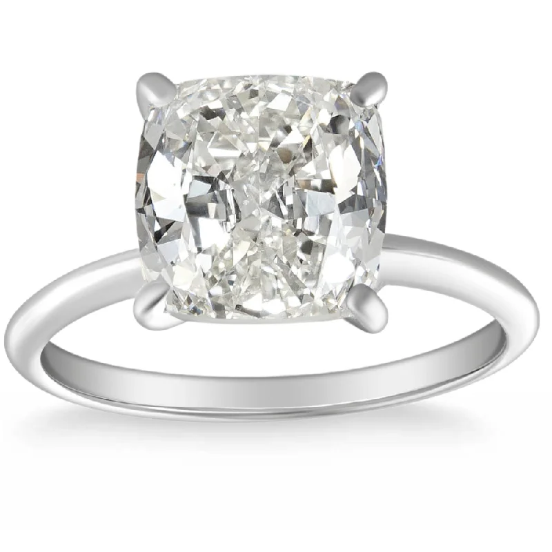 women affordable engagement rings -4.39 CT Cushion Diamond GIA Certified Solitaire Engagement Ring 14k White Gold