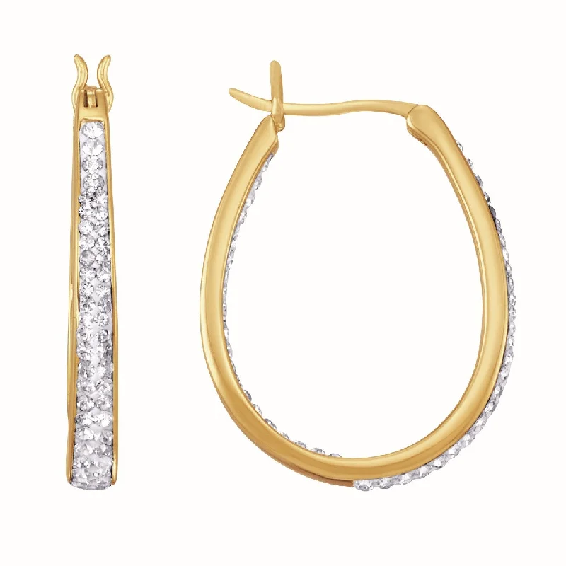 women gold dangle earrings -Simone I Smith Collection 18KT Yellow Gold Plated Sterling Silver Crystal 25X3MM Oval Hoop Earrings