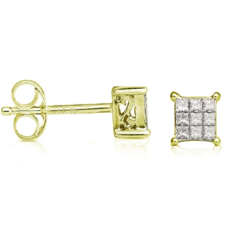 women shimmering earrings -1/4 CTW Diamond Stud Earrings in 14KT Yellow Gold