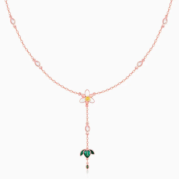 women crystal pendant necklaces -Rose Gold Trillium Treasures Lariat Necklace