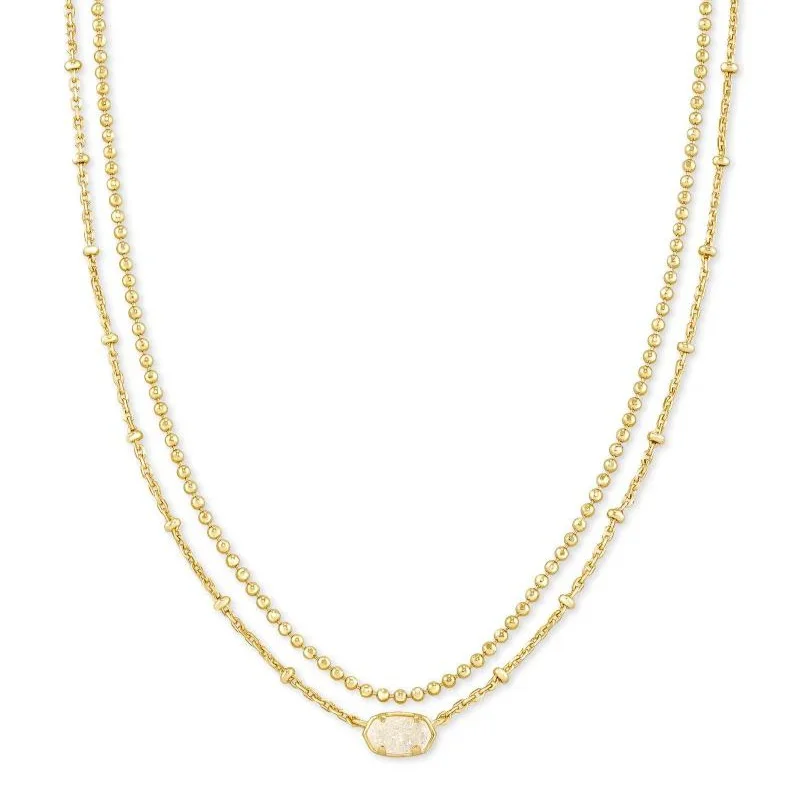 women boho necklaces -Kendra Scott | Emilie Gold Multi Strand Necklace in Iridescent Drusy