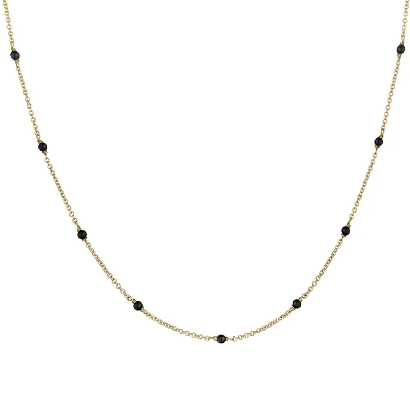 women romantic necklaces -BLACK ONYX BEADED CHAIN NECKLACE