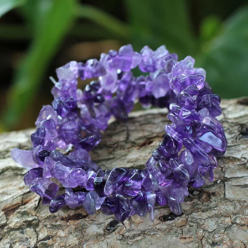 women elegant bangles -Handmade Set of 3 Amethyst 'Wonders' Stretch Bracelets (Brazil)