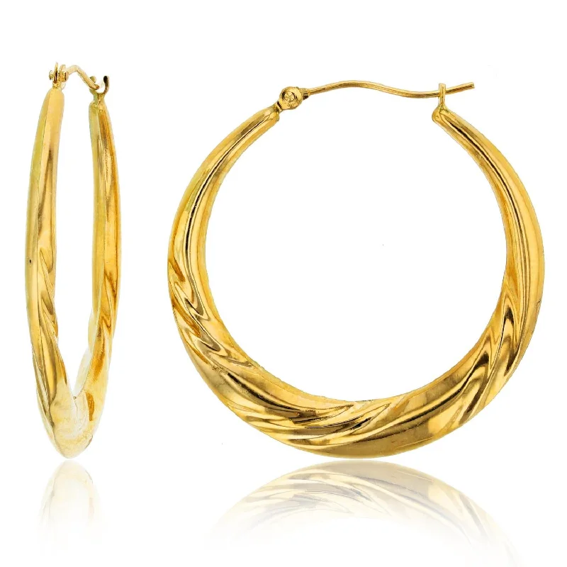 women minimalistic earrings -14KT Yellow Gold 3X34MM Hoop Twist Earrings