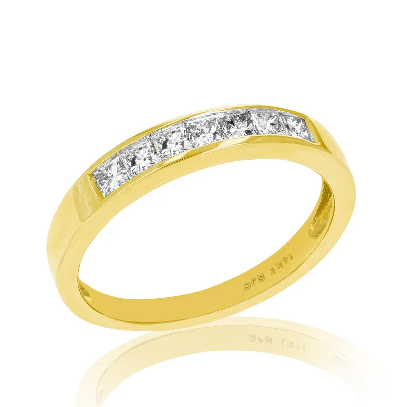 women radiant-cut engagement rings -1/2 cttw Princess Diamond Wedding Band 14K Yellow Gold 7 Stones Channel