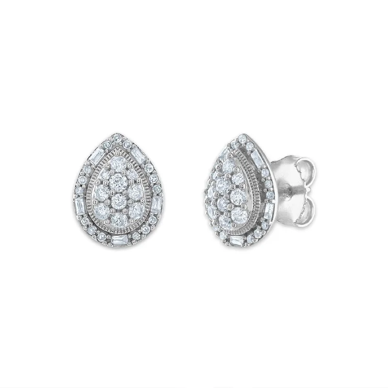 women statement earrings -1/2 CTW Diamond Cluster Pear Shape Earrings in 10KT White Gold