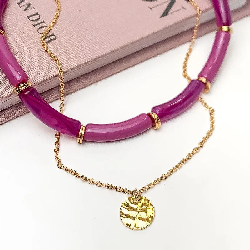 women dainty necklaces for women -Perfect Paradise Tube Necklace With Second Gold Tone Chain Necklace in Purple