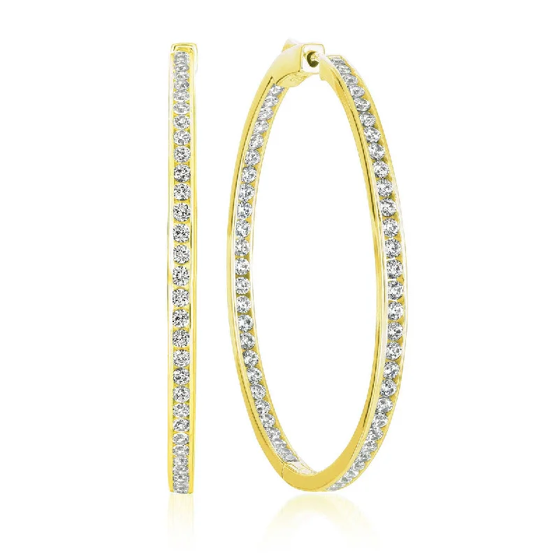 women heart-shaped earrings -Crislu 18KT Yellow Gold Plated Sterling Silver Cubic Zirconia In & Out Hoop Earrings