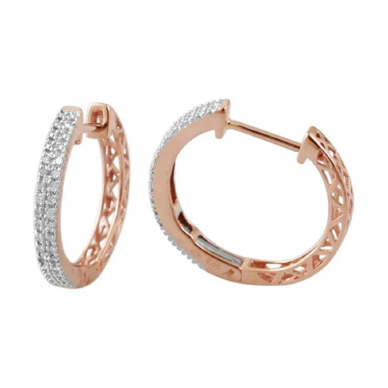 women chandelier earrings -1/10 CTW Diamond Hoop Earrings in 10KT Rose Gold