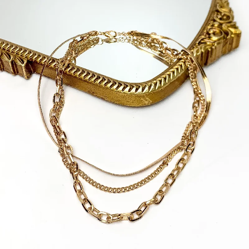 women choker necklaces -Friday Night Fun Multi Strand Chain Necklace in Gold Tone