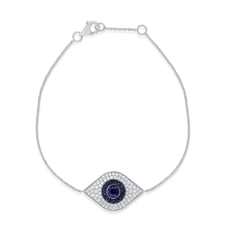 women bangles sets -Joelle Sapphire & Diamond Evil Eye Bracelet 14K White Gold