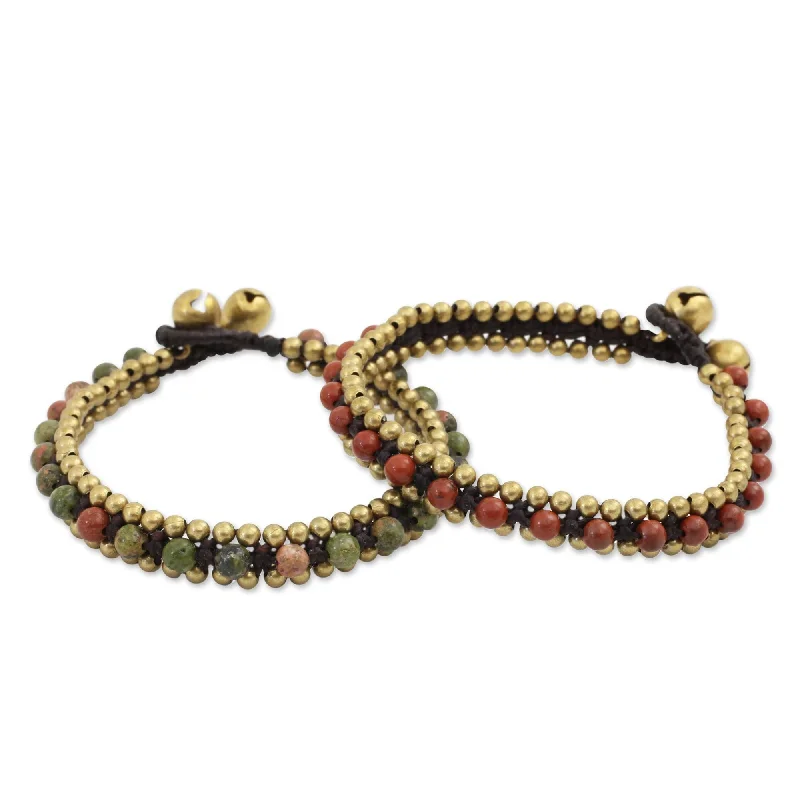 women luxury bracelets -Set of 2 Brass Happy Times Unakite Jasper Bracelets (Thailand)