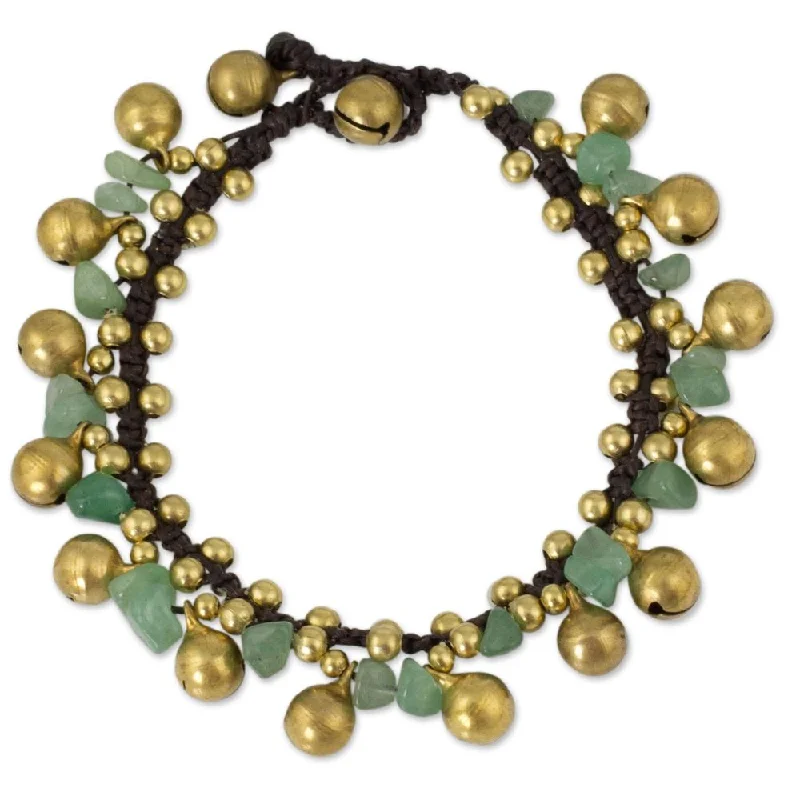 women vintage bangles -Handmade Brass 'Joyous Bells' Aventurine Bracelet (Thailand)