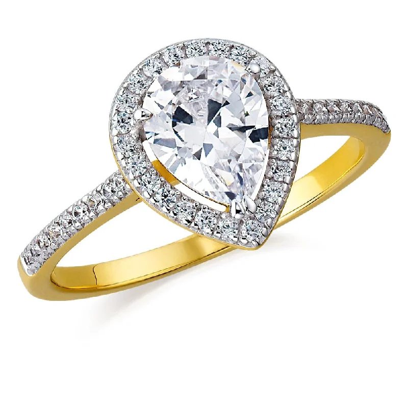 women solitaire rings -Halo Pear Cut Ring