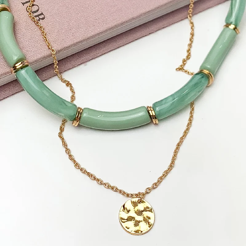 women gold bar necklaces -Perfect Paradise Tube Necklace With Second Gold Tone Chain Necklace in Green