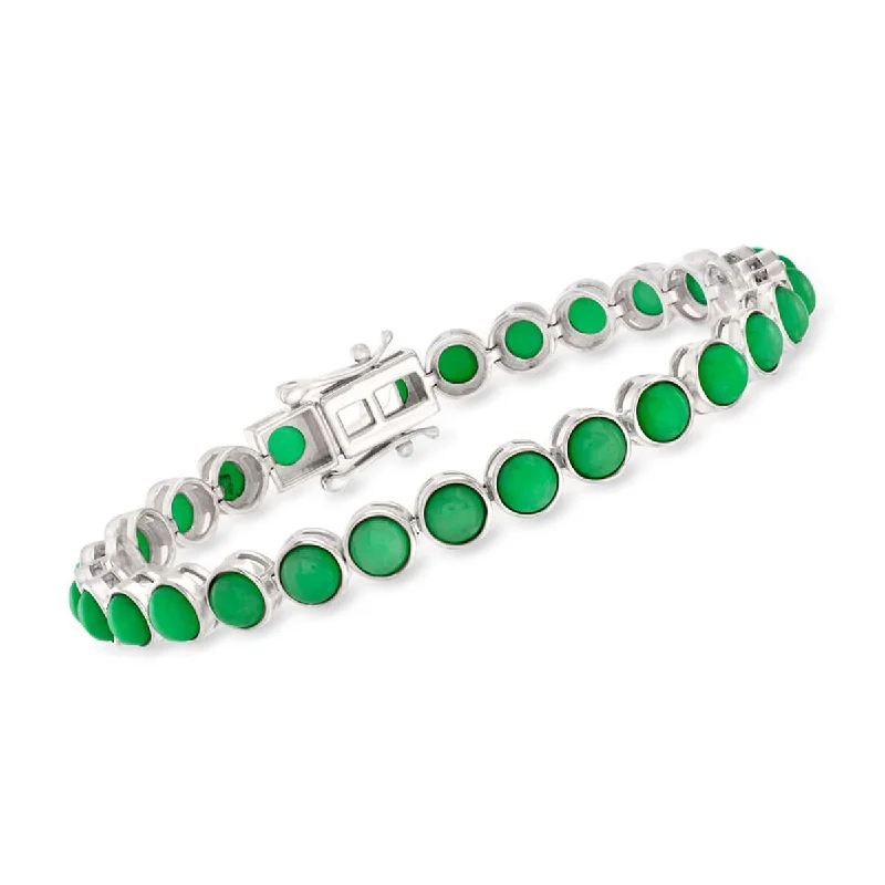 women stacked bracelet sets -925 Sterling Silver Dyed Green Jade Tennis Bracelet