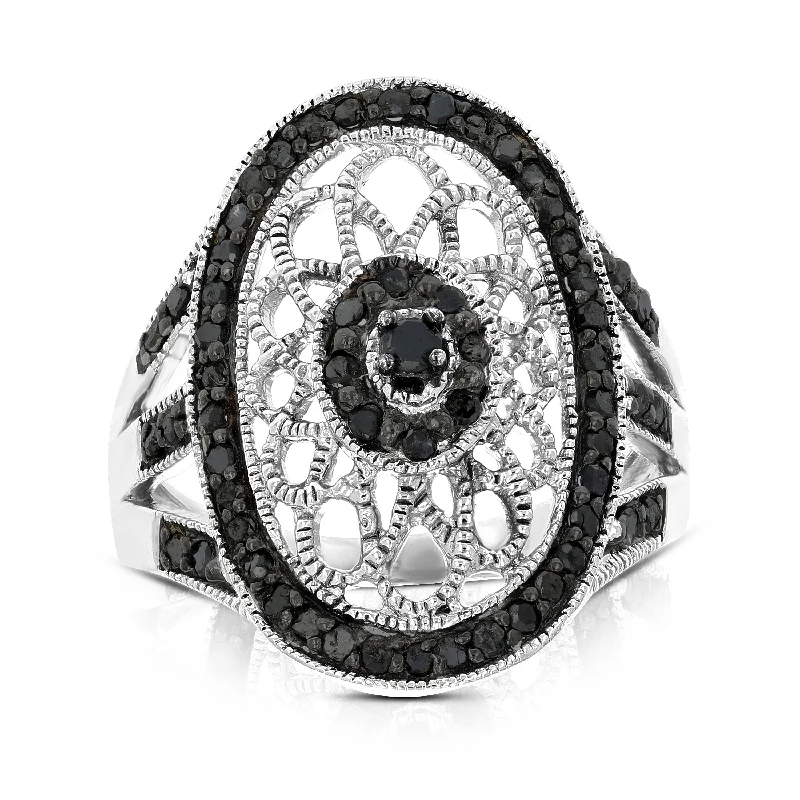 women custom-designed engagement rings -1/2 CT Black Diamond Cocktail Ring Sterling Silver