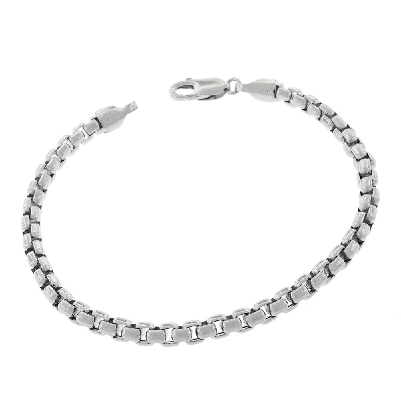 women men’s bracelets -10k White Gold 5mm Round Box Link Fancy Bracelet