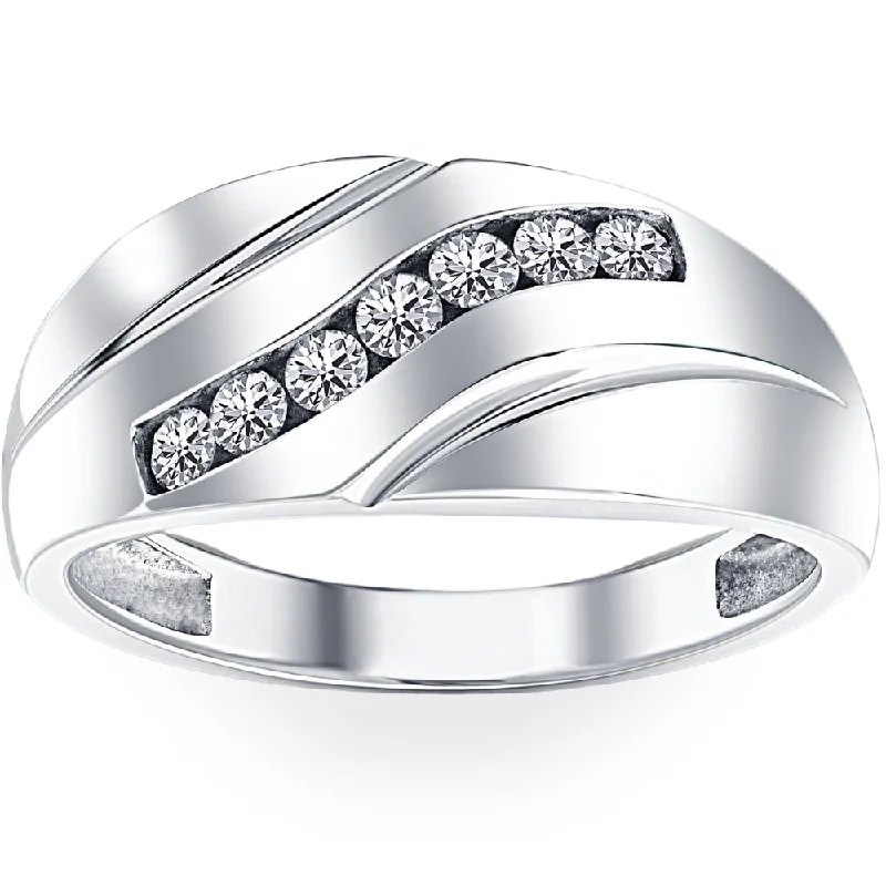 women heart-shaped engagement rings -Mens 1/3ct Diamond Wedding Ring 10k White Gold Anniversary Band