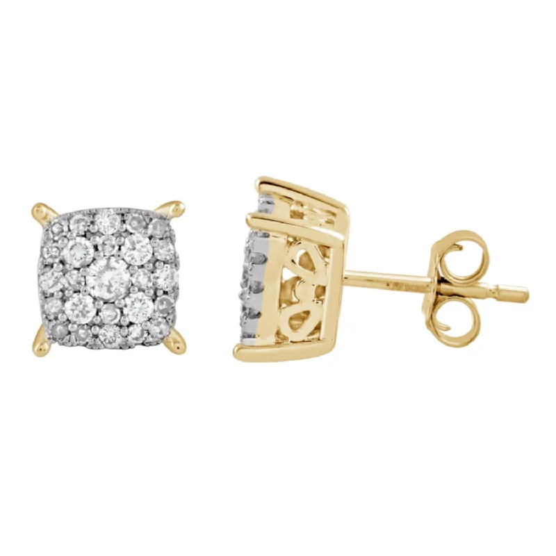 women drop earrings for women -1/2 CTW Diamond Cluster Stud Earrings in 10KT Yellow Gold