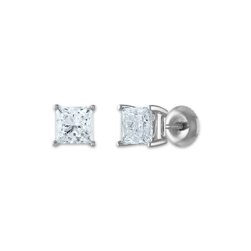 women vintage stud earrings -Signature Certificate EcoLove 2 CTW Princess Cut Lab Grown Diamond Solitaire Stud Earrings in 14KT White Gold