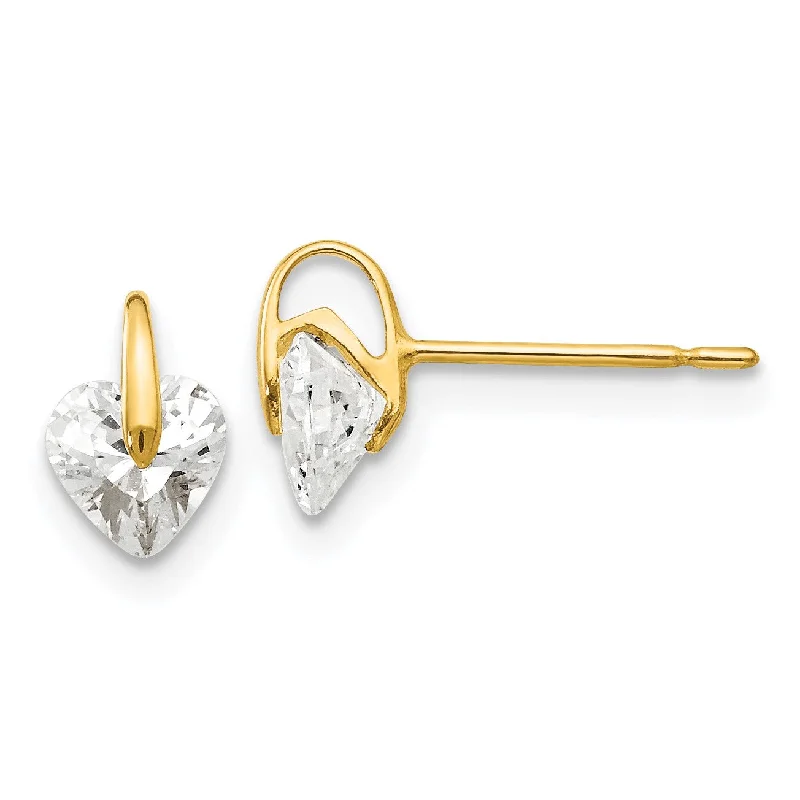 women fashion-forward earrings -14KT Yellow Gold Cubic Zirconia 7X5MM Childrens Heart Stud Earrings