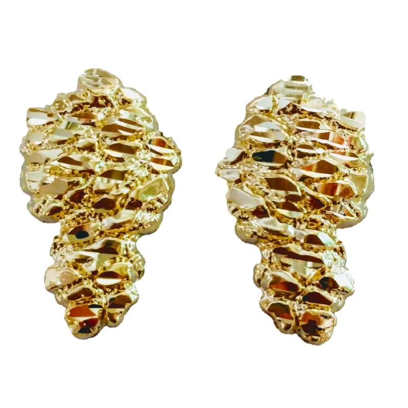 women eco-conscious earrings -10KT Yellow Gold 20X12MM Stud Nugget Earrings