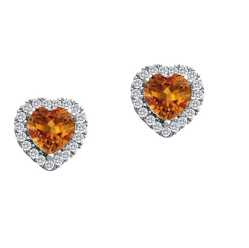 women oversized earrings -5MM Heart Shape Citrine and White Sapphire Birthstone Halo Stud Earrings in 10KT White Gold