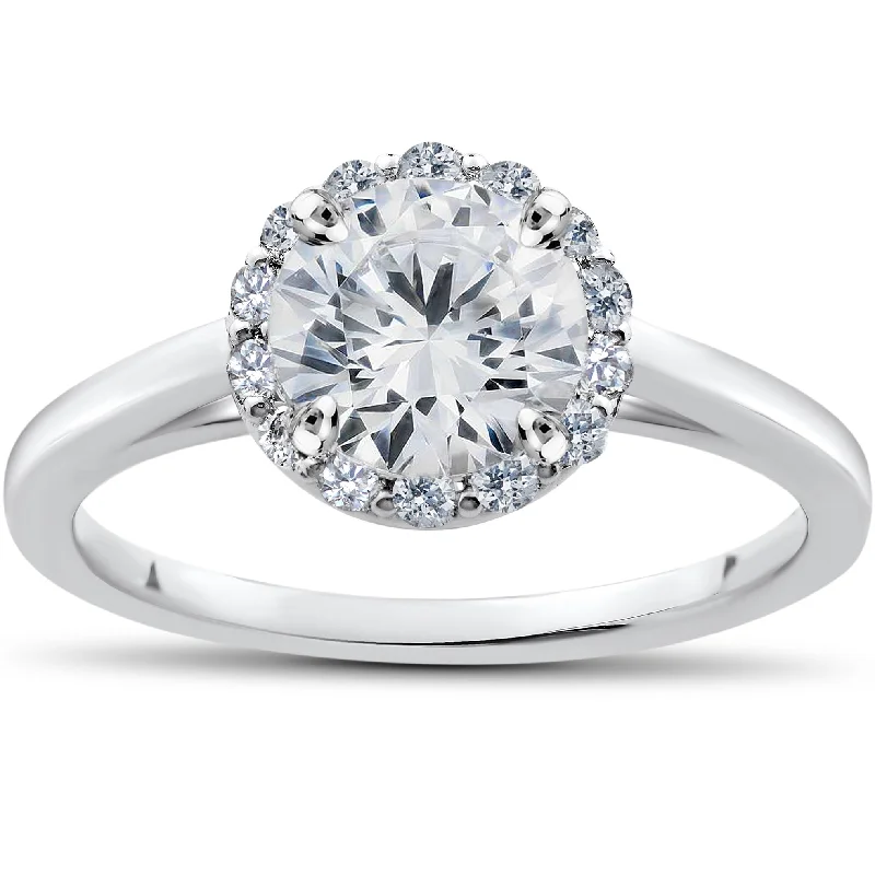 women timeless engagement rings -1 ct Lab Created Diamond Madelyn Halo Engagement Ring 14k White Gold