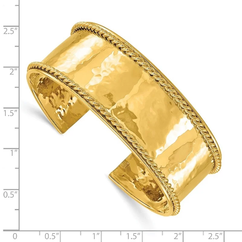 women stylish bracelets -Curata Italian 14k Yellow Gold 22mm Rope Edge Cuff Bangle Bracelet