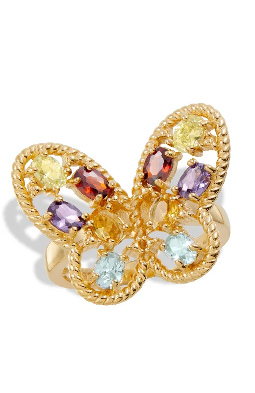 women romantic engagement rings -18K GOLD VERMEIL MULTI COLOR CZ BUTTERFLY RING