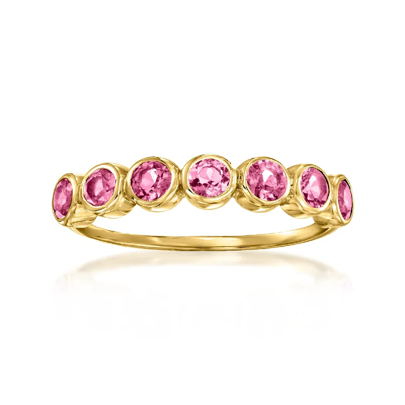 women bold engagement rings -RS Pure by Ross-Simons Bezel-Set Pink Tourmaline Ring in 14kt Yellow Gold