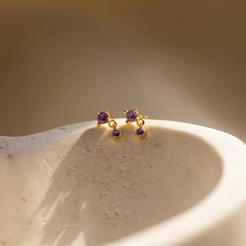 women dazzling earrings -Amethyst Birthstone Drop Studs