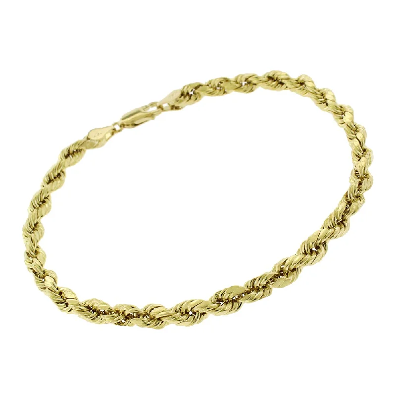 women diamond bangles -14k Yellow Gold 5mm Hollow Rope Diamond-Cut Link Twisted Bracelet Chain 9"