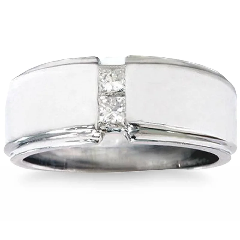 women matching engagement rings -Mens 14K White Gold Princess Cut Diamond Wedding Ring