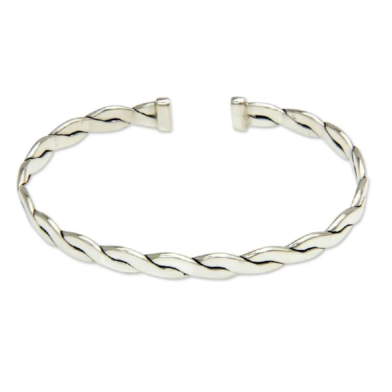 women classic bracelets -Men's Sterling Silver 'Surging Surf' Bracelet (Indonesia)