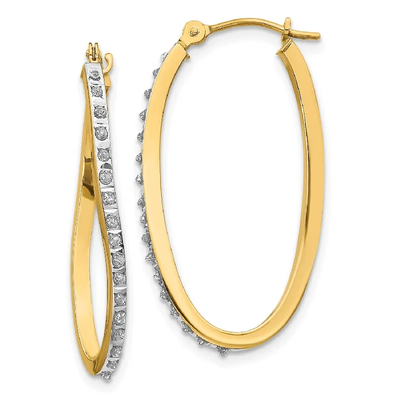 women handcrafted earrings -Diamond Fascination 14KT Yellow Gold 30X1MM Diamond Accent Twist Hoop Earrings