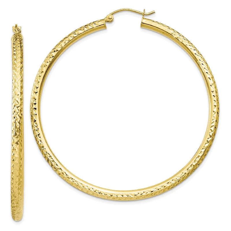 women bridal earrings -10KT Yellow Gold 50X3MM Diamond-cut Hoop Earrings