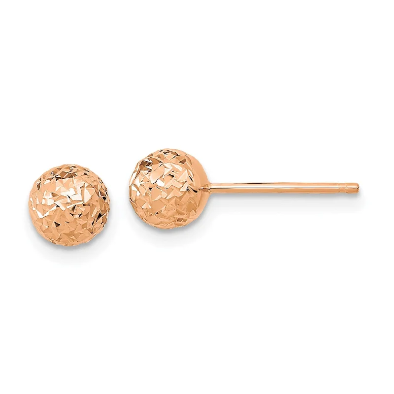 women statement earrings -14KT Rose Gold 6MM Diamond-cut Ball Stud Earrings