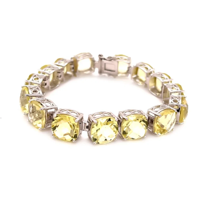 women trendy bracelets -925 Sterling Silver Lemon Quartz Gemstone Tennis Bracelet