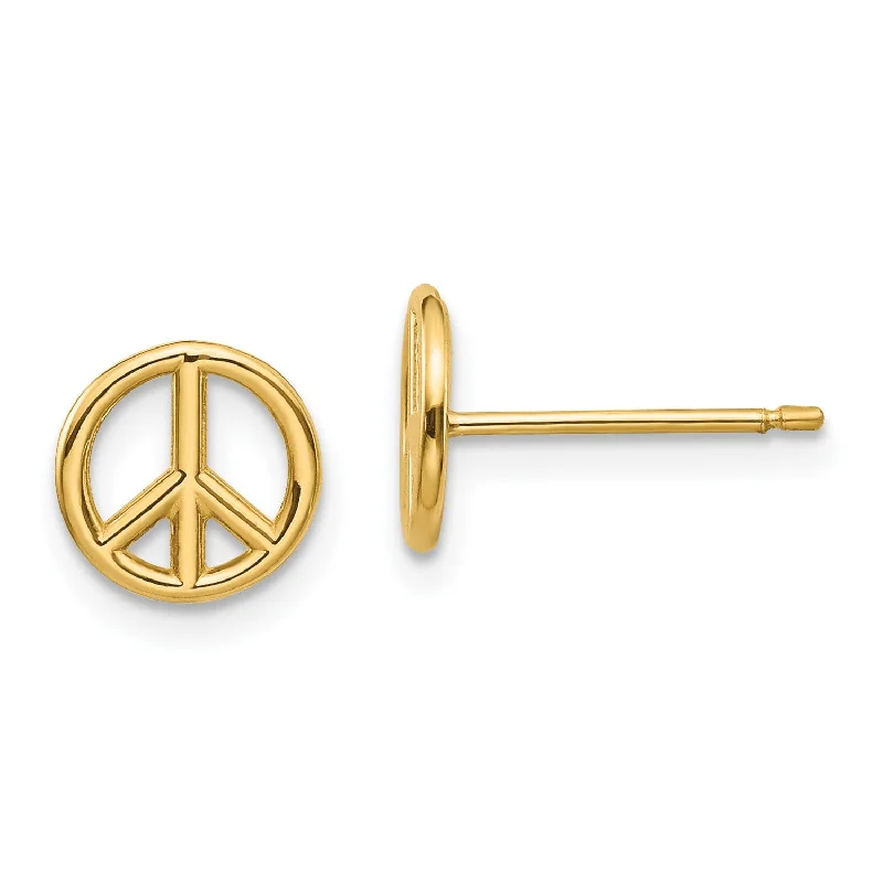 women large hoop earrings -14KT Yellow Gold Peace Symbol Earrings