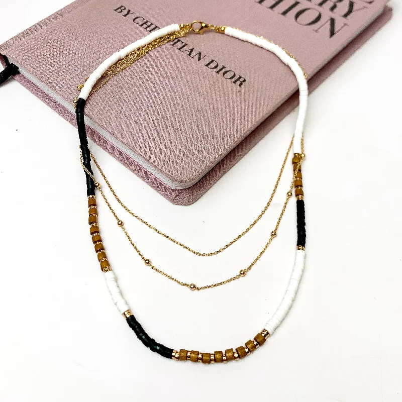 women affordable necklaces -Fall Coastal Multi Strand Gold Tone Necklace in Black