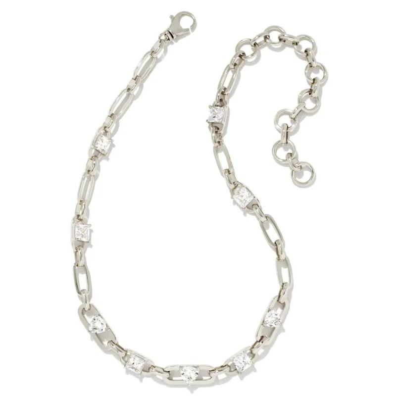 women sapphire necklaces -Kendra Scott | Blair Silver Jewel Chain Necklace in White Crystal